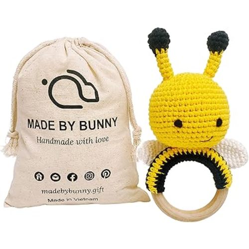 Bunny Little Bee Rattle, Fluffy Hand-held Crochet for Young Toddlers Multicolored