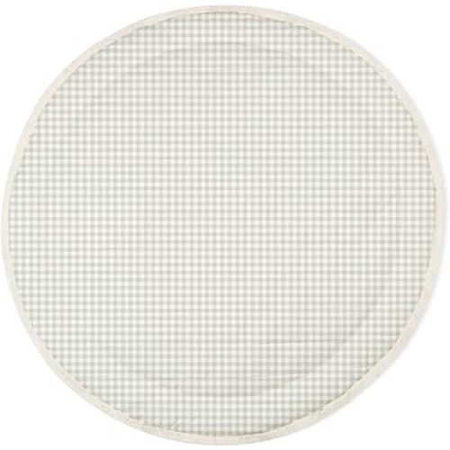 MakeMake Organics Organic Play Mat GOTS Certified Organic Cotton Nursery Floor Rug Washable Reversible Non Toxic Activity Mat Tummy Time Crawling Pad Thick Quilted (Round 48", Weaves)