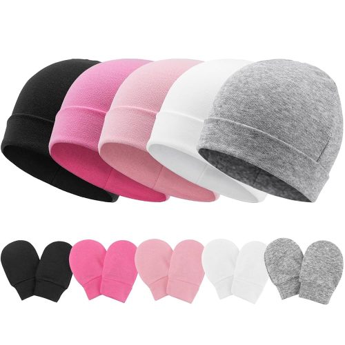 Newborn Baby Hats and Mittens Set Infant Beanie Cap Toddler Gloves Newborn Hospital Hats for Baby Boys Girls Kid 0-6 Months