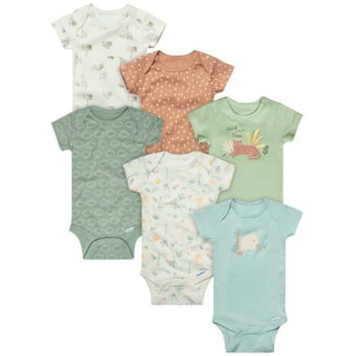 Gerber Baby Neutral 6-Pack Short Sleeve Bodysuits, Sizes Newborn - 18 Months