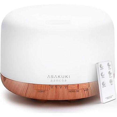ASAKUKI 500ml Premium, Essential Oil Diffuser with Remote Control, 5 in 1 Ultrasonic Aromatherapy Fragrant Oil Humidifier Vaporizer, Timer and Auto-Off Switch Brown