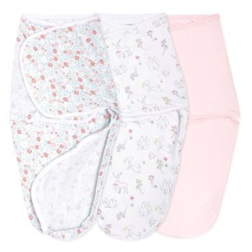 aden + anais essentials Baby Girl 100% Cotton Quick Change Easy 3pk Sleeveless Swaddle Wraps - Fairytale Flowers - 0-3m