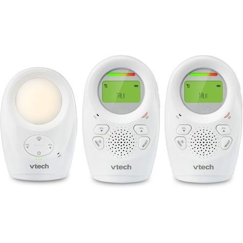 VTech DM1211-2 Enhanced Range Digital Audio Baby Monitor with Night Light, 2 Parent Units, Silver & White