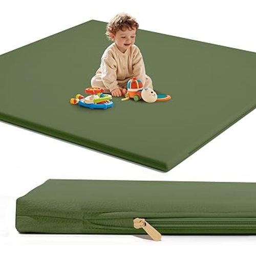 Padded Baby Play Mat for Floor: 50X50 Inch Extra Thicker Soft Vegan Leather Infant Playmat for Babies Toddlers Kids Crawling Sit Play - Fits Nicely Into Playpen and Any Playroom