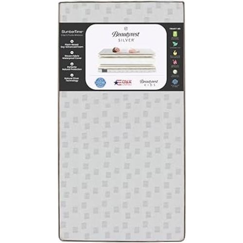 Beautyrest Silver Slumbertime 2-Stage Crib and Toddler Mattress - GREENGUARD Gold Certified - CertiPUR-US - Moisture Wicking - Made in USA
