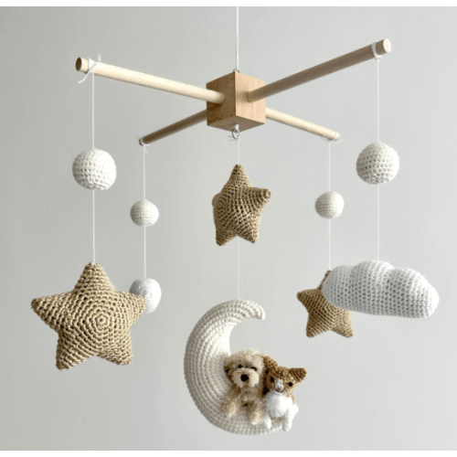 Custom dog on Moon baby mobile