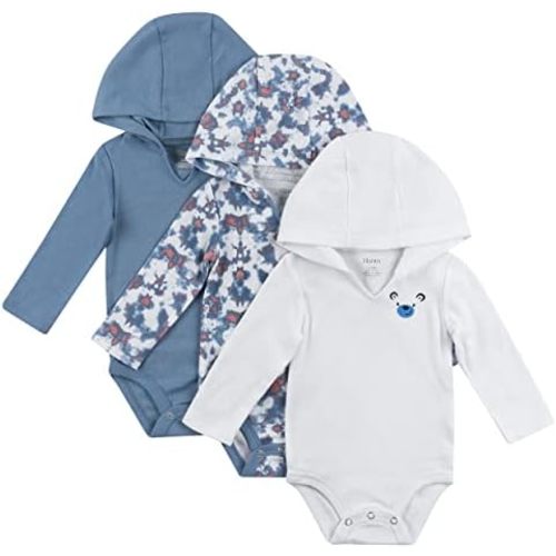 Hanes Baby Long Sleeve Bodysuit, Ultimate Bodysuit Hoodie Boys & Girls, 3-pack
