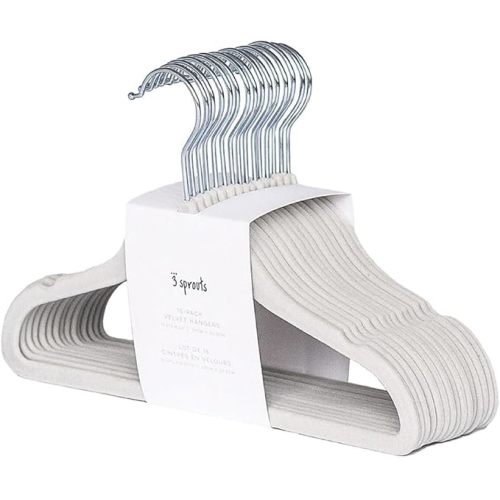 3 Sprouts Velvet Baby Hangers - Non-Slip Hanger for Infant, Toddler, Baby Clothes - Closet Kids Hangers with Slim Design, Nordic Colors, Pack of 30 - Gray
