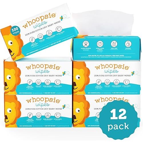 100% Pure Cotton Dry Wipes | 1200 Count | Use Wet or Dry | Soft & Sensitive | Hypoallergenic | Extra Strong & Absorbent | Perfect for Diaper Changes, Runny Noses, Drool, Meal Time & Nursing