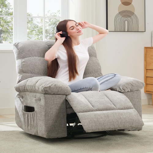 Studyset Recliner Chair, 360° Swivel Rocker Chair for Small Spaces,Upholstered Fabric Glider Nursery Chair with Side Pockets for Living Room,Q235 Steel Frame,Chenille Fabric, Tool-Free Assembly