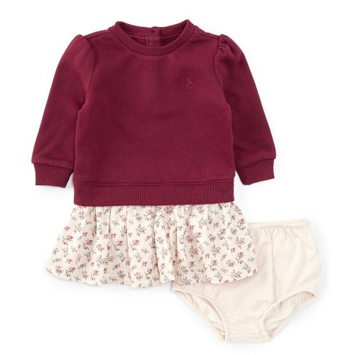Ralph Lauren Baby Girls 3-24 Months Long Sleeve Fleece Bodice/Printed Woven Skirted Fit & Flare Dress
