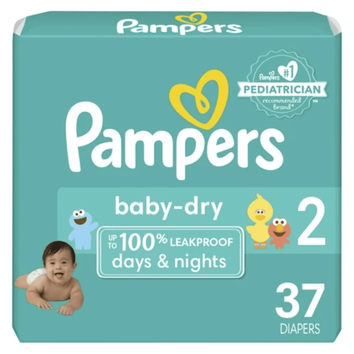 Pampers Baby-Dry Diapers Size 2, 37 Count, Leakproof, Hypoallergenic, Skin Protection
