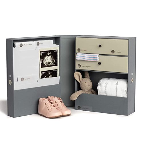 Amazon.com : Savor | The Vault Baby Keepsake Box | Slate Gray - Customizable Newborn Memory Box w/ 2 Drawers, 7 compartments and 10 folders for Baby's Treasured Memories, Baby Shower, First Birthday : Baby