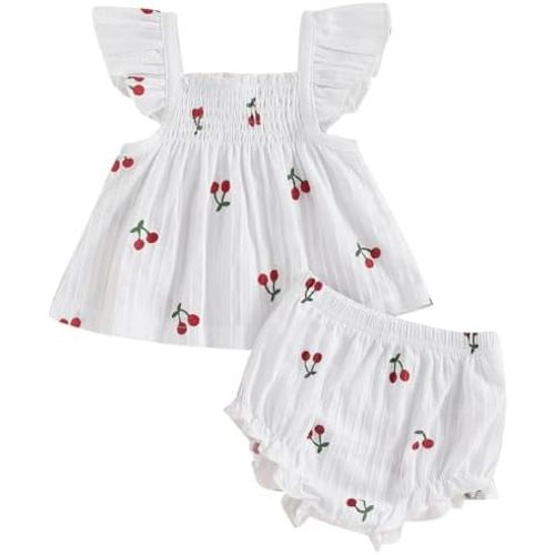 Mubineo Baby Girl Summer Clothes Cute Ruffle Tops Dress Shorts Outfits Set Infant Toddler Shrit Bloomers Princess Outfit