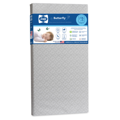 Sealy Butterfly Extra Firm Baby Crib & Toddler Mattress, Foam, Waterproof Zip Cover, Gray