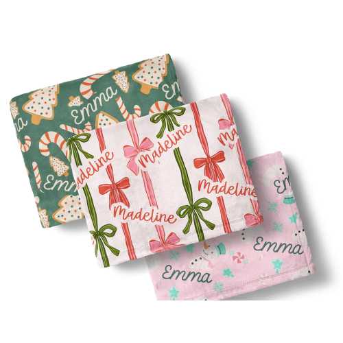 Personalized Christmas Name Blanket Custom Kids Gift Holiday Present Winter Photo Prop Kids Keepsake Custom Holiday Throw Baby Blanket Soft