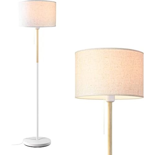 Bedroom Floor Lamp Farmhouse Floor Lamps for Living Room Mid-Century Pole Lamp Linen Lamp Shade, Standing Tall Lamps for Bedrooms and Office (White)