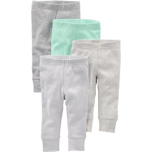 Simple Joys by Carter's Unisex Babies' Cotton Pants, Pack of 4 - 3-6 Months - Grey/Light Grey/Mint Green/Stripe
