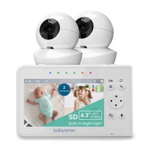 "Babysense 4.3"" Split Screen Baby Monitor with 2 PTZ Cameras, Long Range, Night Vision, Two-Way Talk"