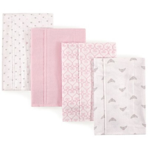 Luvable Friends Baby Girl Cotton Flannel Burp Cloths 4pk, Tiara, One Size