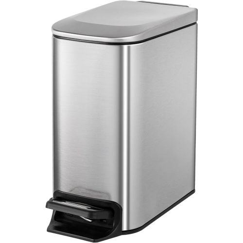 Cesun Small Bathroom Trash Can with Lid Soft Close, Step Pedal, 6 Liter / 1.6 Gallon Stainless Steel Mini Garbage Can for Office, Outdoor Trash Bin with Removable Inner Bucket (Silver)