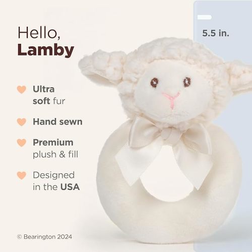 Bearington Baby Lamby, 5.5 Inch Cream Lamb Plush Stuffed Animal, Soft Baby Rattles and Plush Rings - 5.5 Inch (Pack of 1)
