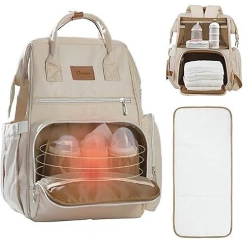 Large Diaper Bag for Mom: 27 Liters with Changing pad - Insulated Lightweight Travel Backpack for Organizing Baby Boy & Girl Essentials - Brown