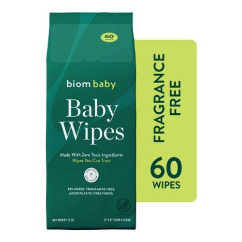 Biom 99% Water Hypoallergenic Baby Wipes - Fragrance Free - 60ct: Alcohol-Free, Contains Aloe, Refill Pouch