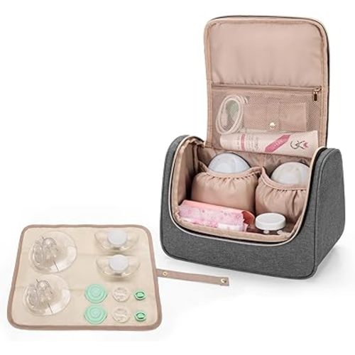 LUXJA Wearable Breast Pump Bag (with a Waterproof Mat) Compatible with Momcozy and Elvie Breast Pump, Carrying Case for Wearable Breast Pump and Extra Parts (Patent Pending), Gray