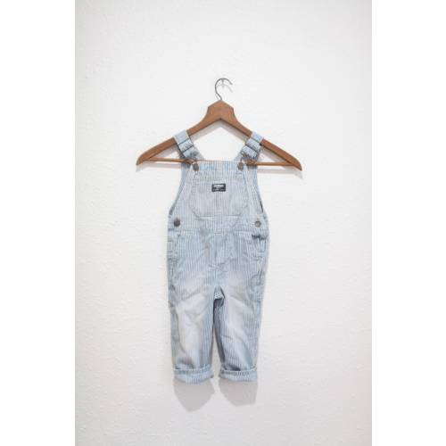 vintage  oshkosh b'gosh  blue white stripe denim jean overalls 2 #0257