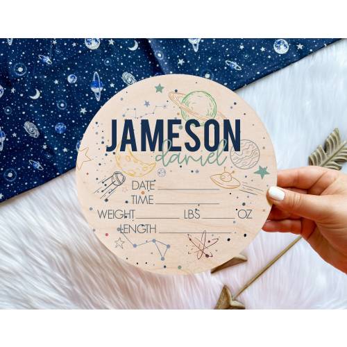Baby Birth Stat Sign | Personalized Birth Announcement Sign | Space Theme | Newborn Birth Stat | Name Announcement | Hospital Birth