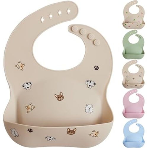 MIGHTY MONKEY Extra Deep Pocket Waterproof Silicone Feeding Baby & Toddler Bib, BPA Free Bibs for Babies Adjustable Mess Free