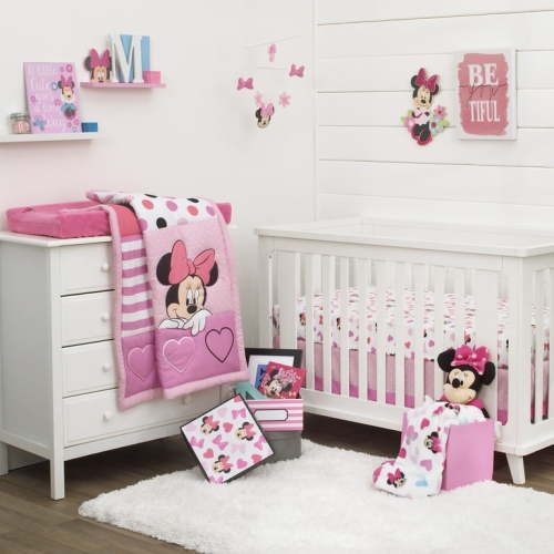 Minnie Mouse Disney Love Dots Juego Crib Bedding de 3 Piezas y Caja de Almacenamiento de Recuerdos, Niña