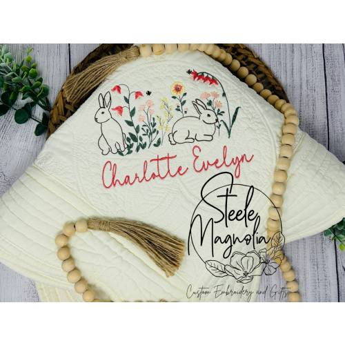Bunny Nursery Custom Name Blanket Embroidered Quilt Personalized Baby Blanket Bunny Nursery Baby Shower Gift for Girl Bunnies