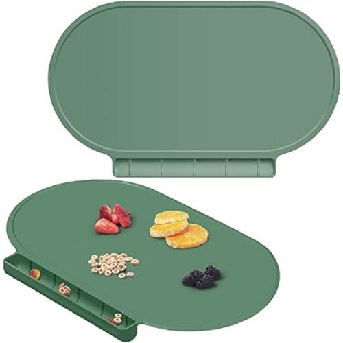 Silicone Placemat for Baby, Silicone Baby Toddlers Non-Slip Tablemats Stain Resistant Anti-Skid Reusable Dishwasher Safe Table Mats, Portable Food Mat Travel (2Pack, Oxford Green)