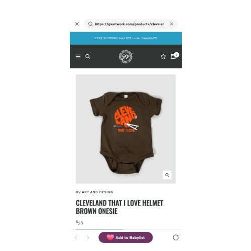 Cleveland That I Love Helmet Brown Onesie