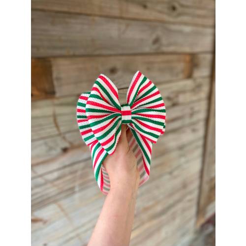 CHRISTMAS STRIPES • Holiday Stand-Up Headwraps, Permanently Sewn & Pull-Proof, Big Bow Headbands, Newborn Bows