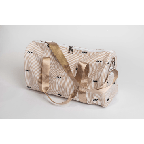 Tan Stripe Embroidered Duffle Bag