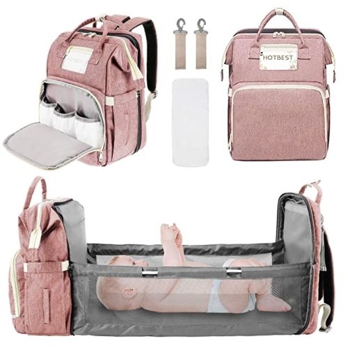 Baby Diaper Backpack, Insulated Bottle Warmer Newborn Registry for Baby Shower Gifts, Portable Nappy Bags for Girls Boys, Multifunction Travel Stuff Maternity New Mom Gifts for Women (Pink)