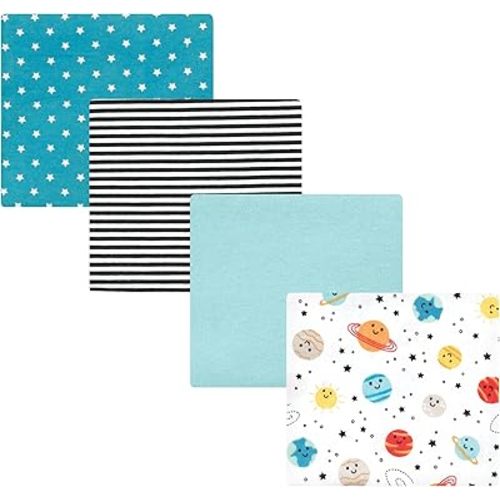 Hudson Baby Unisex Baby Cotton Flannel Receiving Blankets, Happy Planets, One Size
