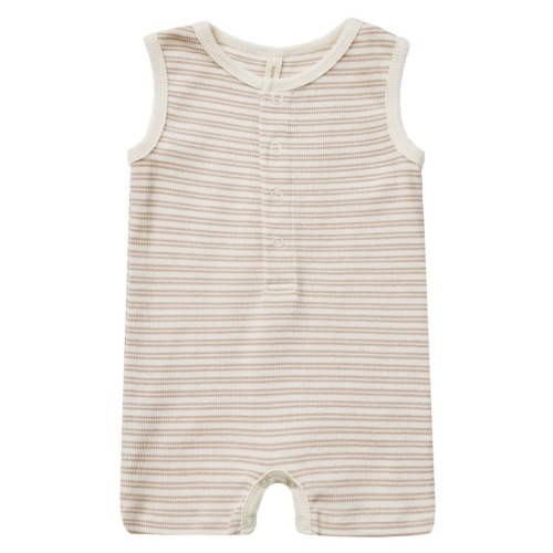 Stripe Rib Sleeveless Organic Cotton Henley Romper