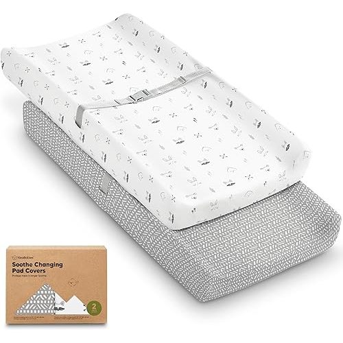 2-Pack Organic Changing Pad Covers for Girl, Boy, Neutral - 100% Cotton Changing Table Pad Cover, Soft Baby Nursery Diaper Changing Pad Sheets, Contour Changing Pads Liners, Change Pad Cover (Nordic)