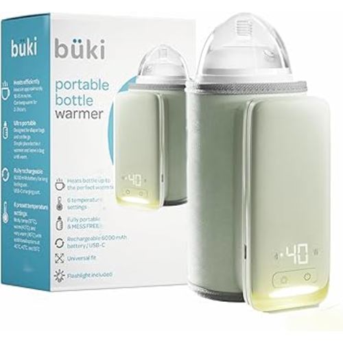 KinderSense Portable Bottle Warmer for Breastmilk or Baby Formula, by Kindersense - Leak-Proof Travel Warmer for Baby Bottles with Battery-Powered Temperature Display and Flashlight
