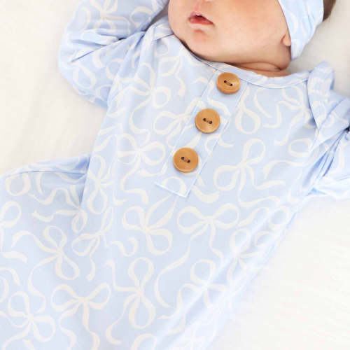 Blue-tiful Bows Newborn Baby Knot Gown & Hat Set