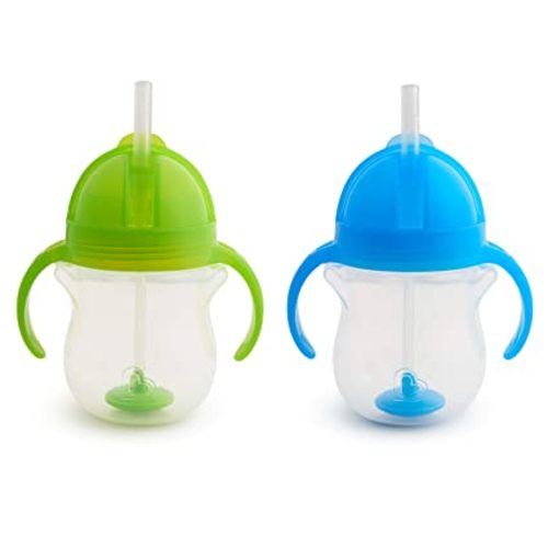 Munchkin® Any Angle™ Weighted Straw Trainer Cup with Click Lock™ Lid, 7 Ounce, 2 Pack, Blue/Green - 2 Count (Pack of 1)