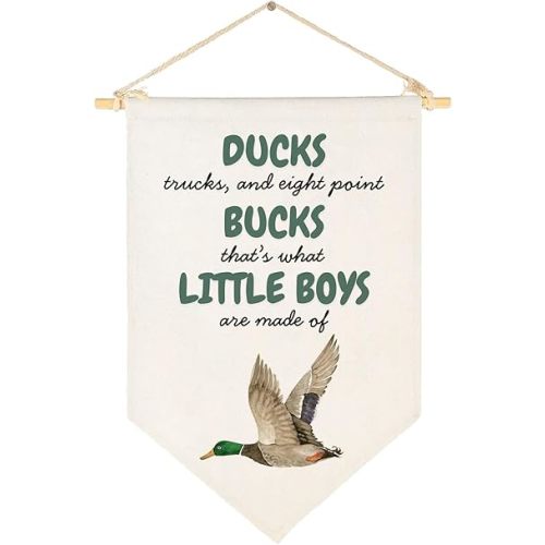 Mallard Ducks Nursery Decor Baby Stuff, Boy Hunting Decor, Duck Flag Sign, Canvas Banner Wall Decor for Baby Shower, Birthday Party
