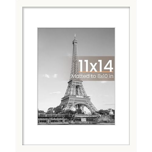 upsimples 11x14 Picture Frame, Display Pictures 8x10 with Mat or 11x14 Without Mat, Wall Hanging Photo Frame, White, 1 Pack