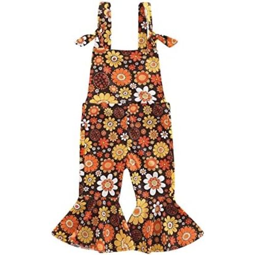 Emmababy Baby Girl Bell Bottoms Romper Toddler Floral Overalls Suspender Flare Pants Sleeveless Strap Jumpsuit Fall Clothes