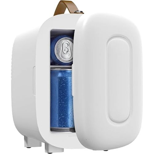 FANSEXPERT Mini Fridge for Bedroom, 4 Liter/6 Cans Skin Care Fridge Small Refrigerator, AC/DC Portable Mini Cooler & Warmer, Small Cosmetic Fridge for Camping, Dorm, Office, Car (White)