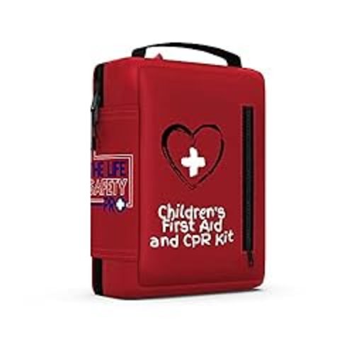 Portable First Aid and CPR Kit for Children - Ideal for Home, Car, School, Camping, and Travel. Latex-Free Bandages – Custom First Aid Guide by The Life Safety Pro - Large